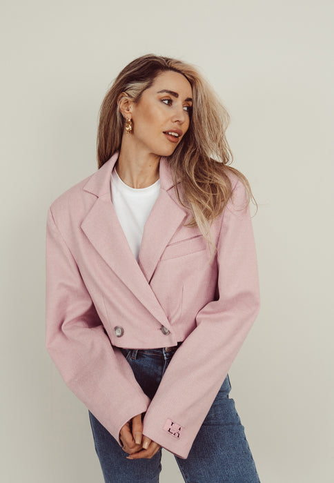 BROOKE - Cropped Oversized Blazer in Light Pink