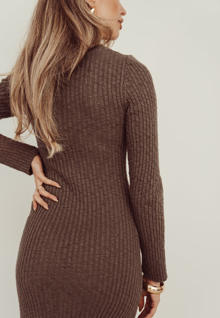 HARLOW - Organic Maxi Sweater Dress in Chocolate Brown