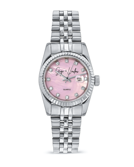 Gigi + Loulou - Silver Watch met Pink Pearl Dial