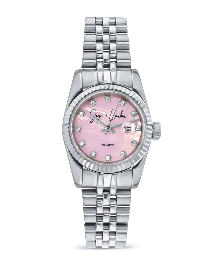 Gigi + Loulou - Silver Watch met Pink Pearl Dial