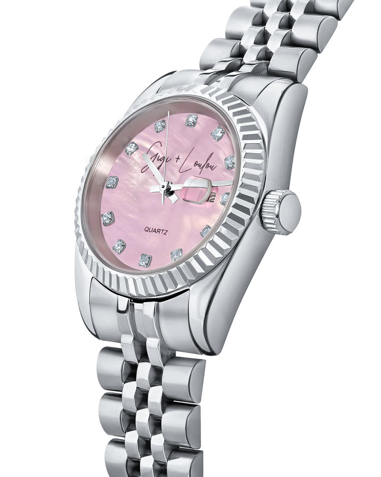 Gigi + Loulou - Silver Watch met Pink Pearl Dial