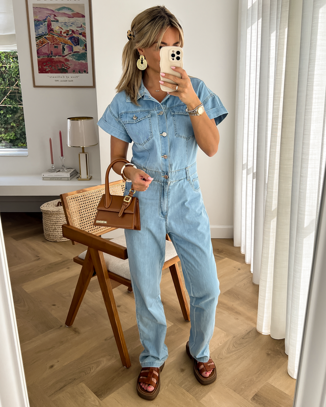 DAWSON - Denim Short Sleeve Jumpsuit in Blue