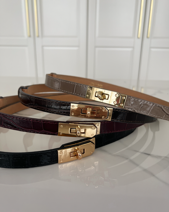 KIKI - Croco Leather Twist Lock Belt