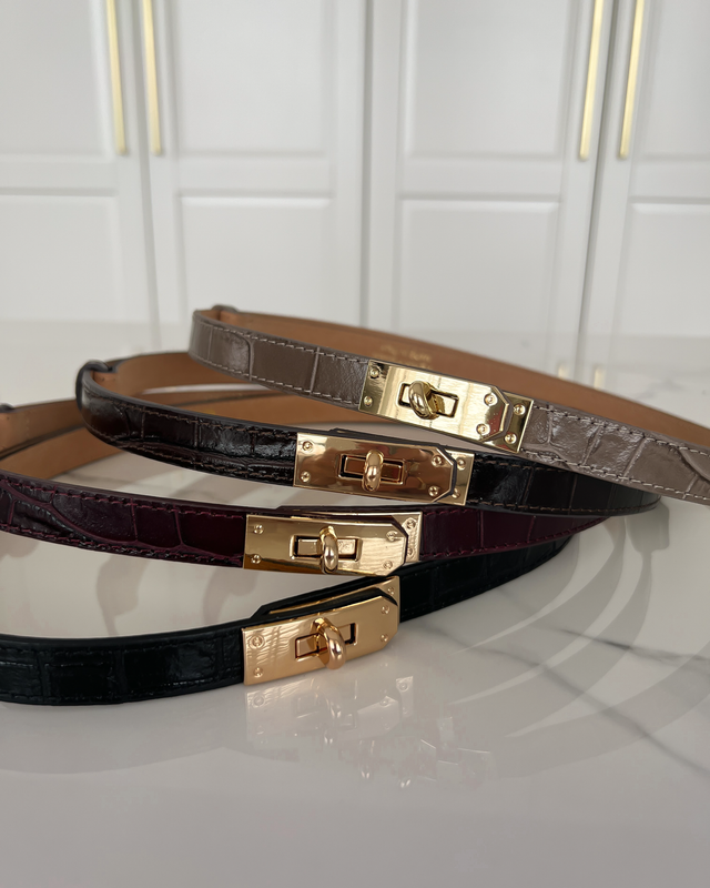 KIKI - Croco Leather Twist Lock Belt