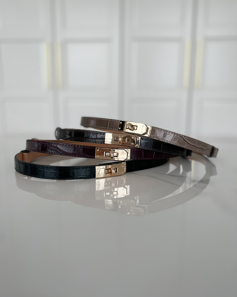 KIKI - Croco Leather Twist Lock Belt