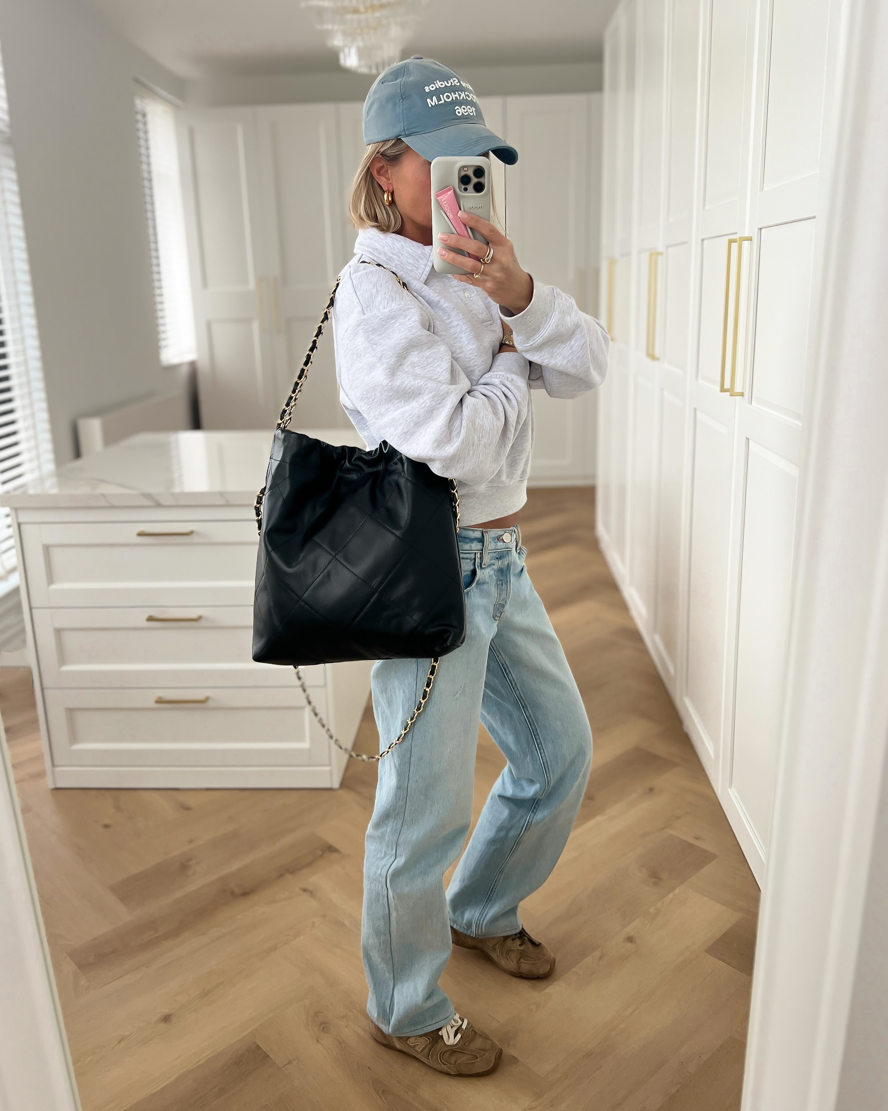 LOLA - Chained Real Leather Hobo Bag in Black