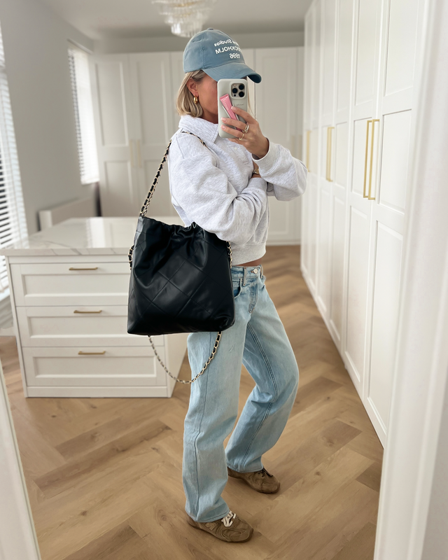 LOLA - Chained Real Leather Hobo Bag in Black