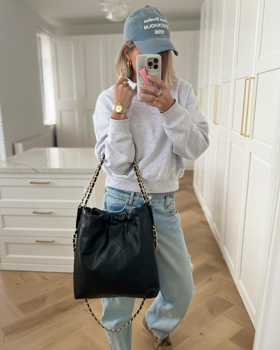 LOLA - Chained Real Leather Hobo Bag in Black