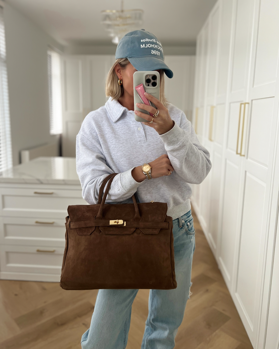 BIRGIT - Large Real Suede Leather Bag in Brown