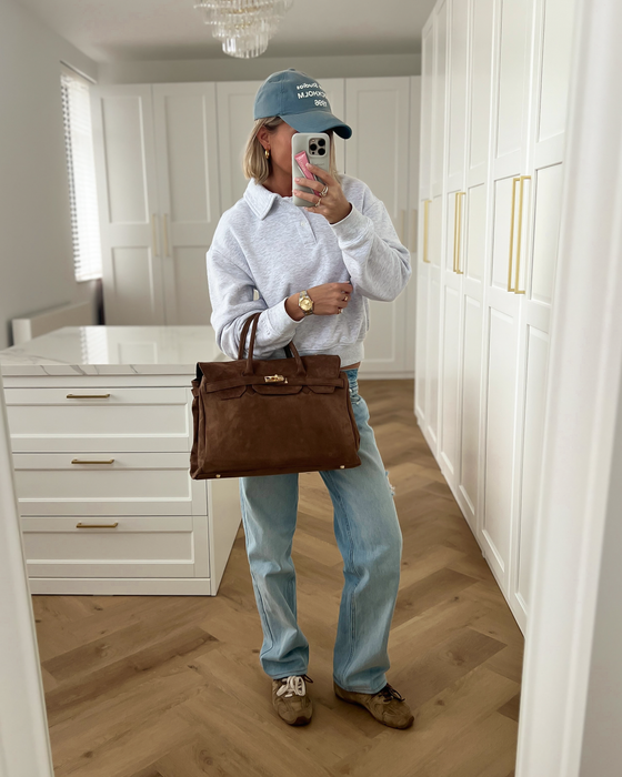 BIRGIT - Large Real Suede Leather Bag in Brown