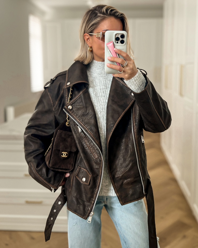 COOPER - Faux Leather Jacket in Brown