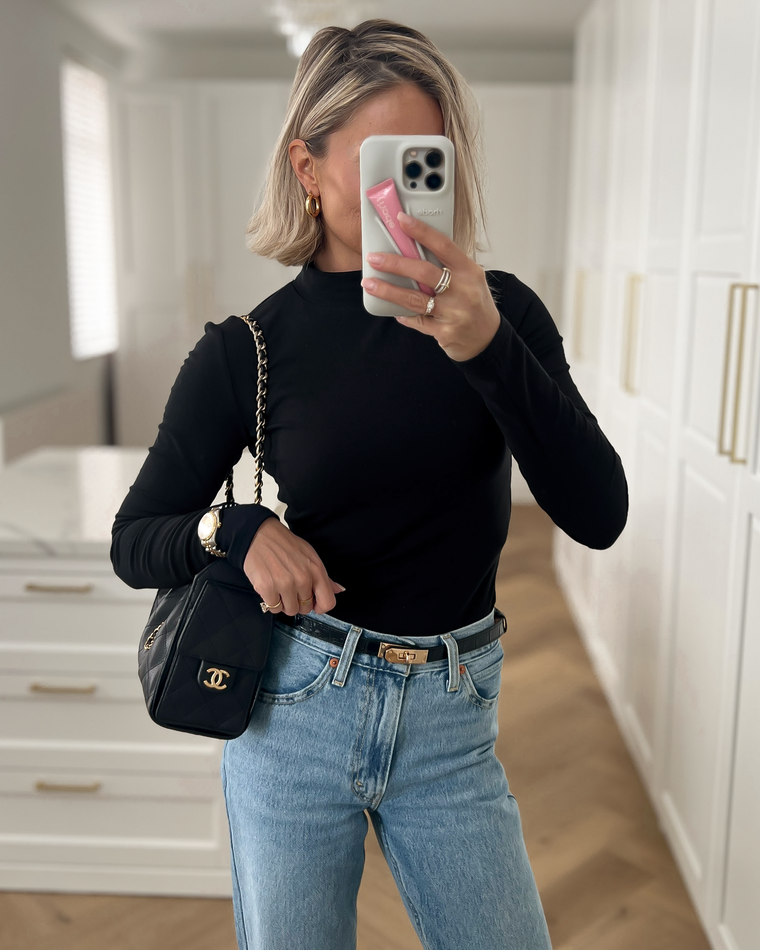 KIM - Turtleneck Long Sleeve Top in Black