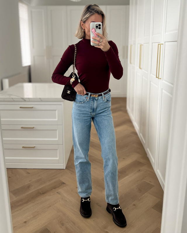 KIM - Turtleneck Long Sleeve Top in Burgundy