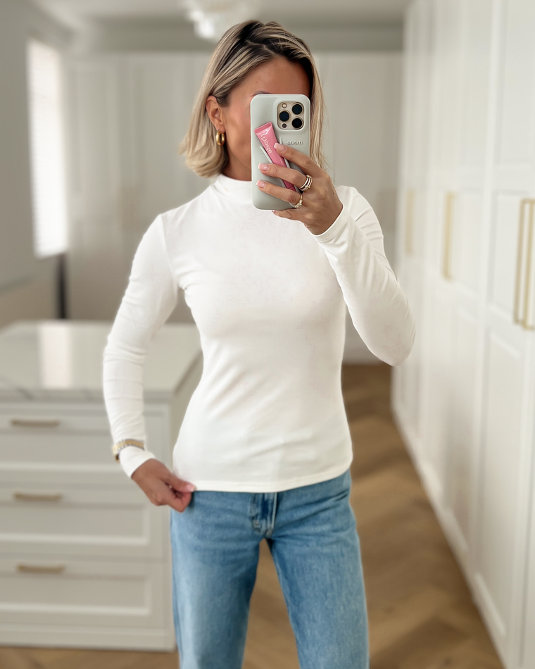 KIM - Turtleneck Long Sleeve Top in White