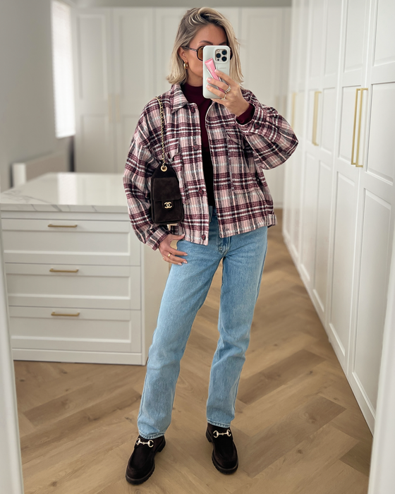 RIVER - Plaid Jacket in Bordeaux & Pink