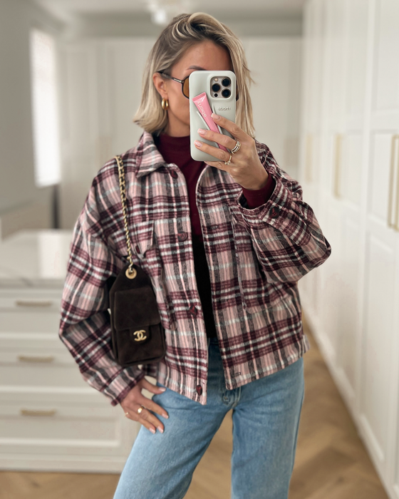 RIVER - Plaid Jacket in Bordeaux & Pink