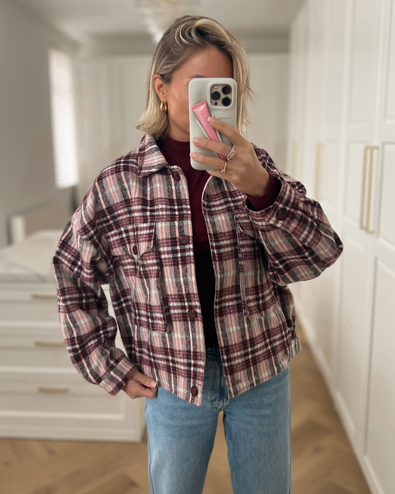 RIVER - Plaid Jacket in Bordeaux & Pink