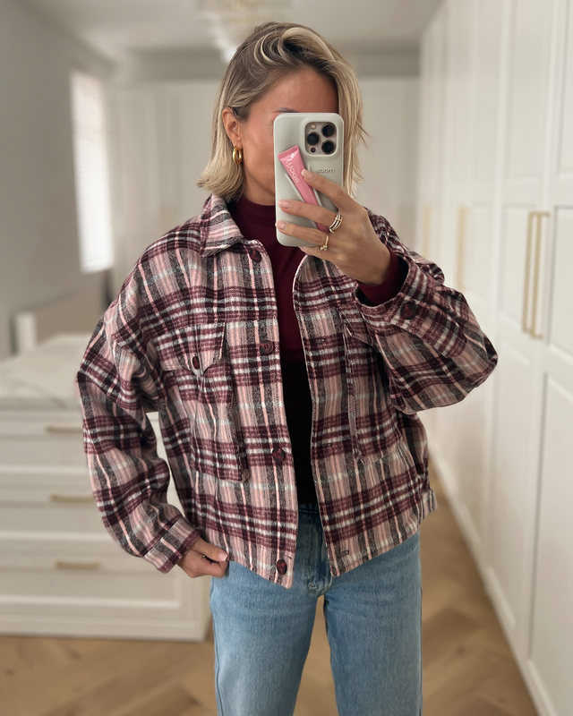 RIVER - Plaid Jacket in Bordeaux & Pink