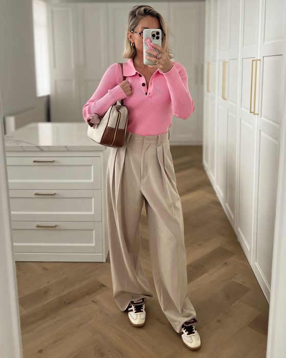 MAEVE - Polo Longsleeve Top in Pink