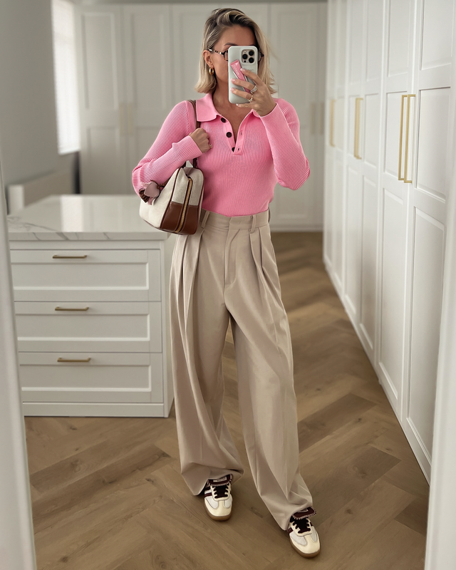 MAEVE - Polo Longsleeve Top in Pink