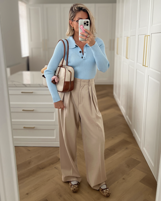 MAEVE - Polo Longsleeve Top in Sky Blue