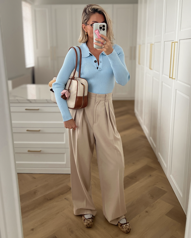 MAEVE - Polo Longsleeve Top in Sky Blue
