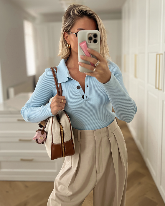 MAEVE - Polo Longsleeve Top in Sky Blue