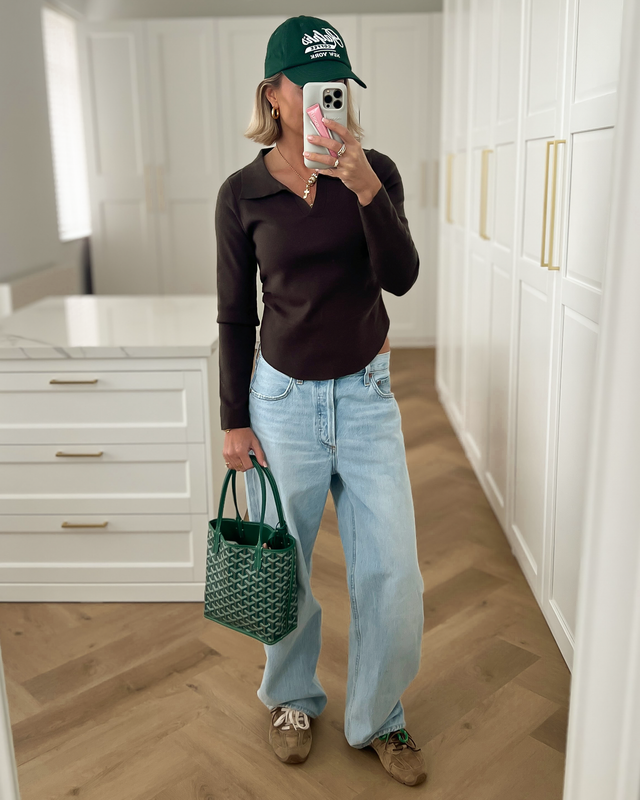 SALE - BROOKE Ruched Polo Longsleeve Top in Brown