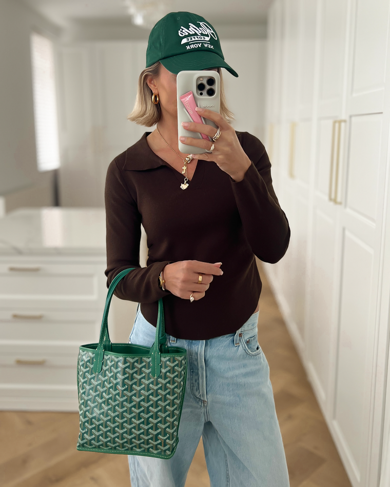 BROOKE - Ruched Polo Longsleeve Top in Brown