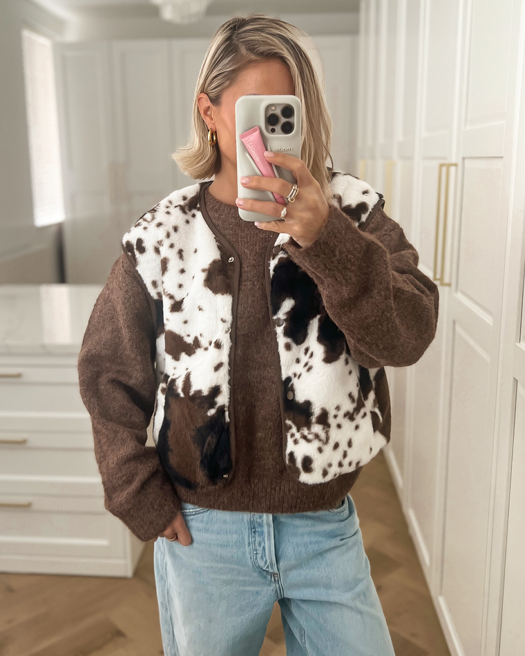 CHARLIE - Faux Fur Gilet in Cow Print