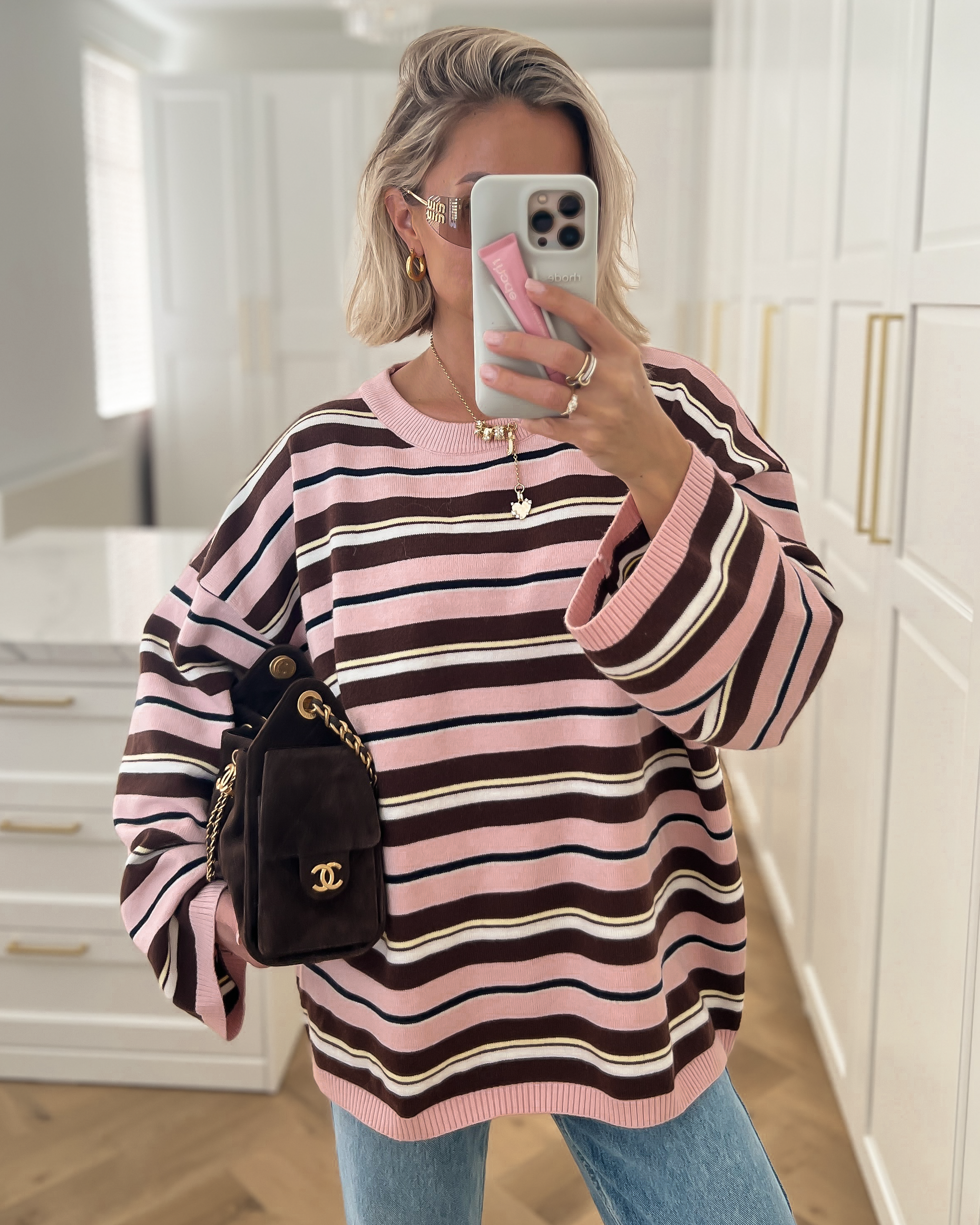 JOSH - Striped Longsleeve Sweater in Light Pink & Brown
