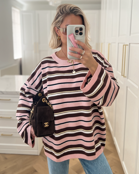 JOSH - Striped Longsleeve Sweater in Light Pink & Brown