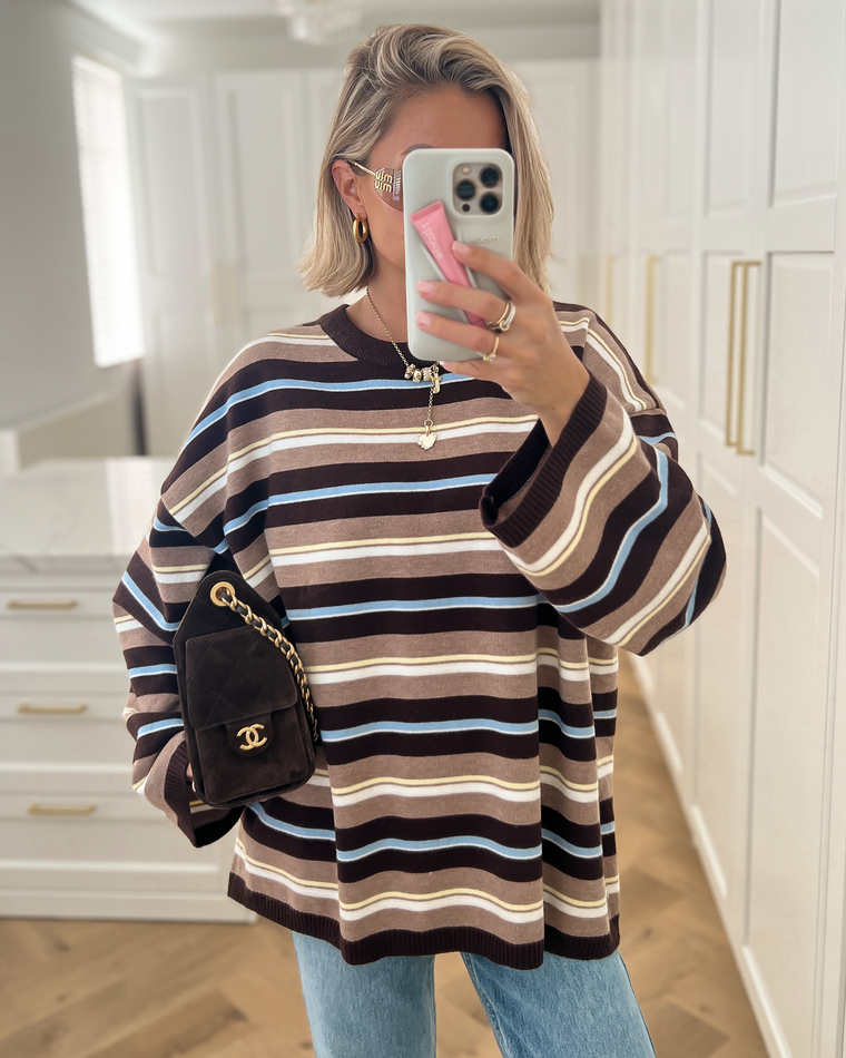 JOSH - Striped Longsleeve Sweater in Chocolate Brown & Blue