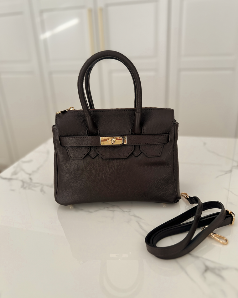 BIRGIT - Small Real Leather Bag in Dark Brown