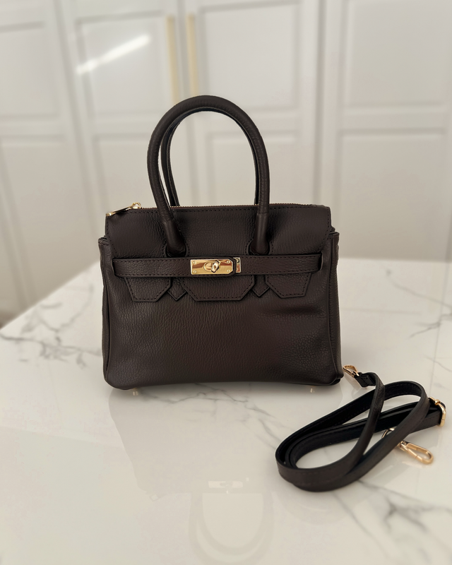 BIRGIT - Small Real Leather Bag in Dark Brown