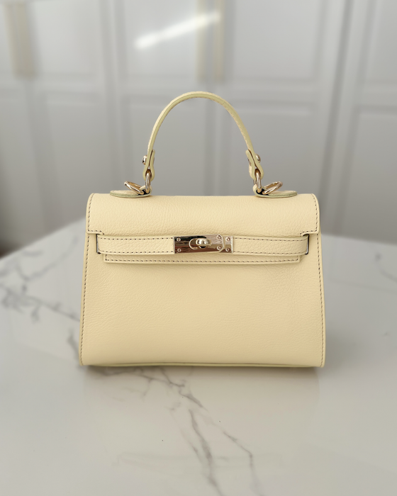 KELSEY - Small Real Leather Bag in Butter Yellow