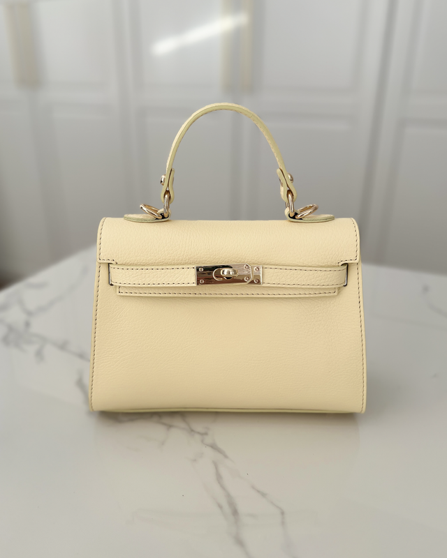 KELSEY - Small Real Leather Bag in Butter Yellow