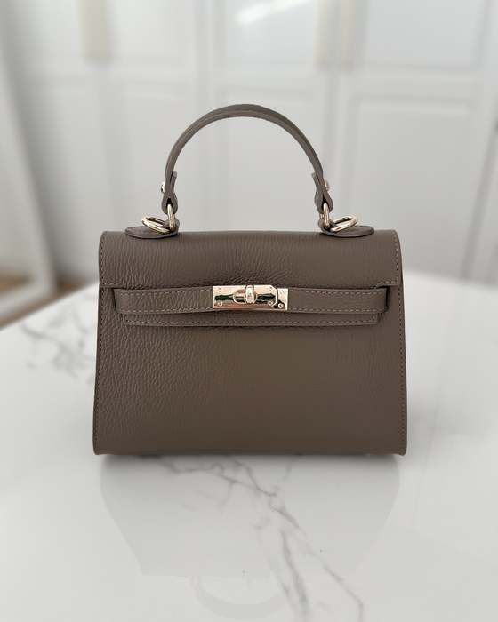 KELSEY - Small Real Leather Bag in Taupe