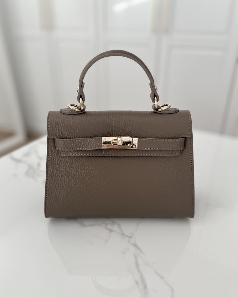 KELSEY - Small Real Leather Bag in Taupe