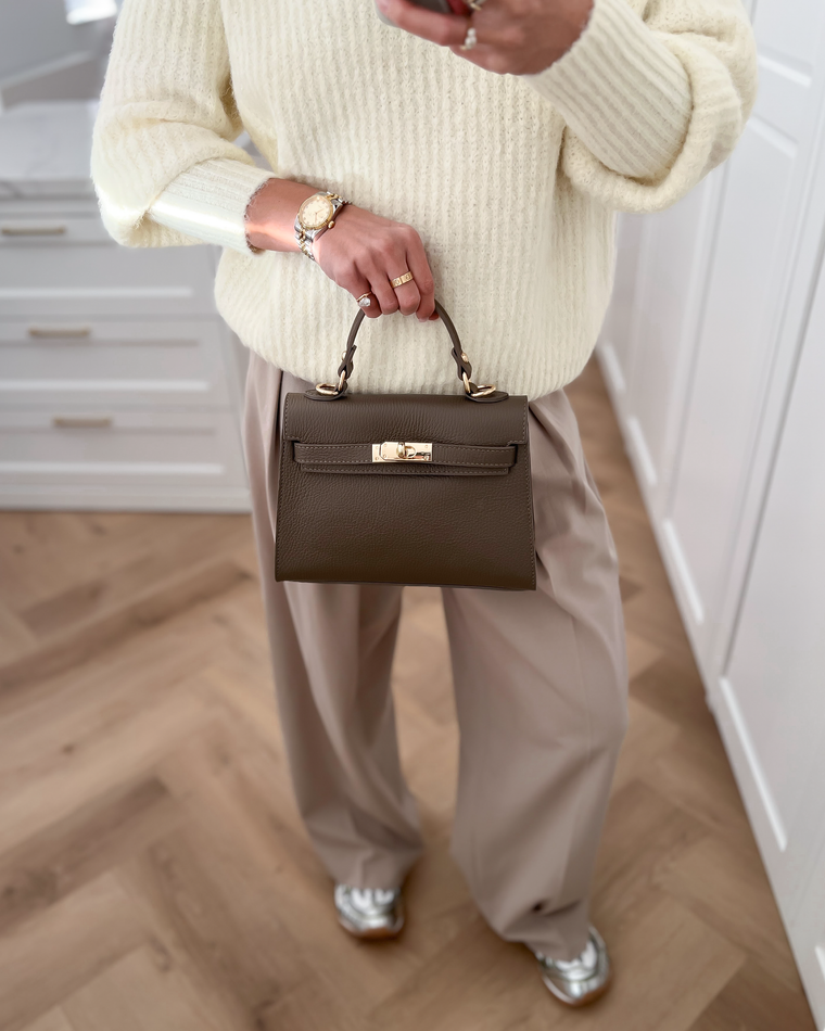 KELSEY - Small Real Leather Bag in Taupe