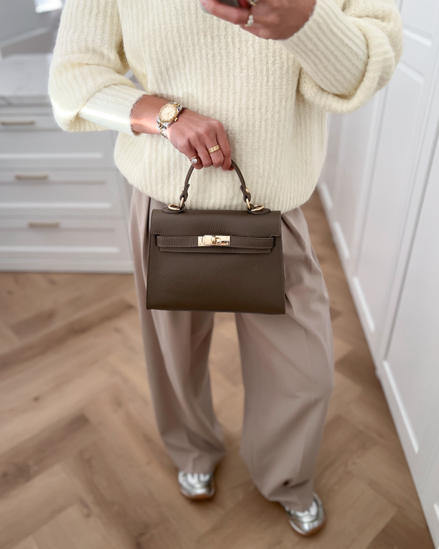 KELSEY - Small Real Leather Bag in Taupe