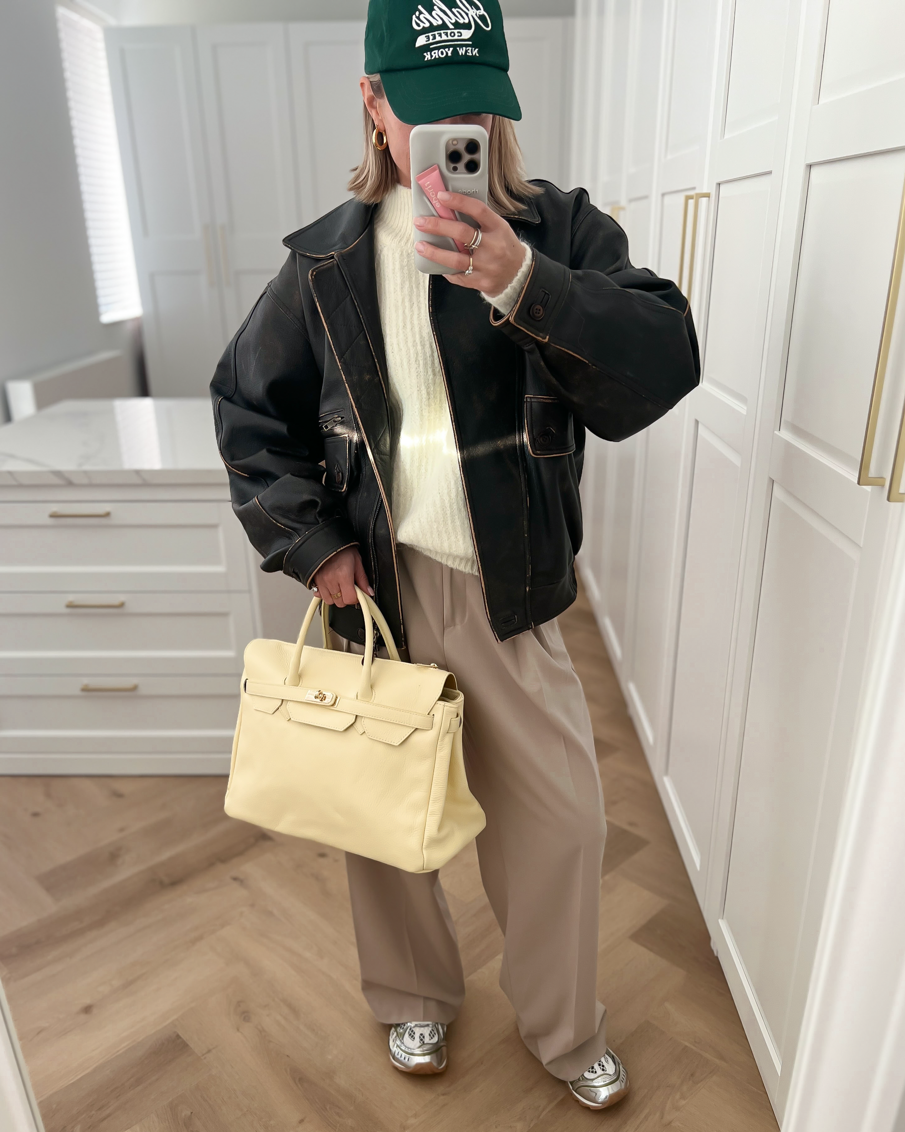 BIRGIT - Large Real Leather Bag in Butter Yellow