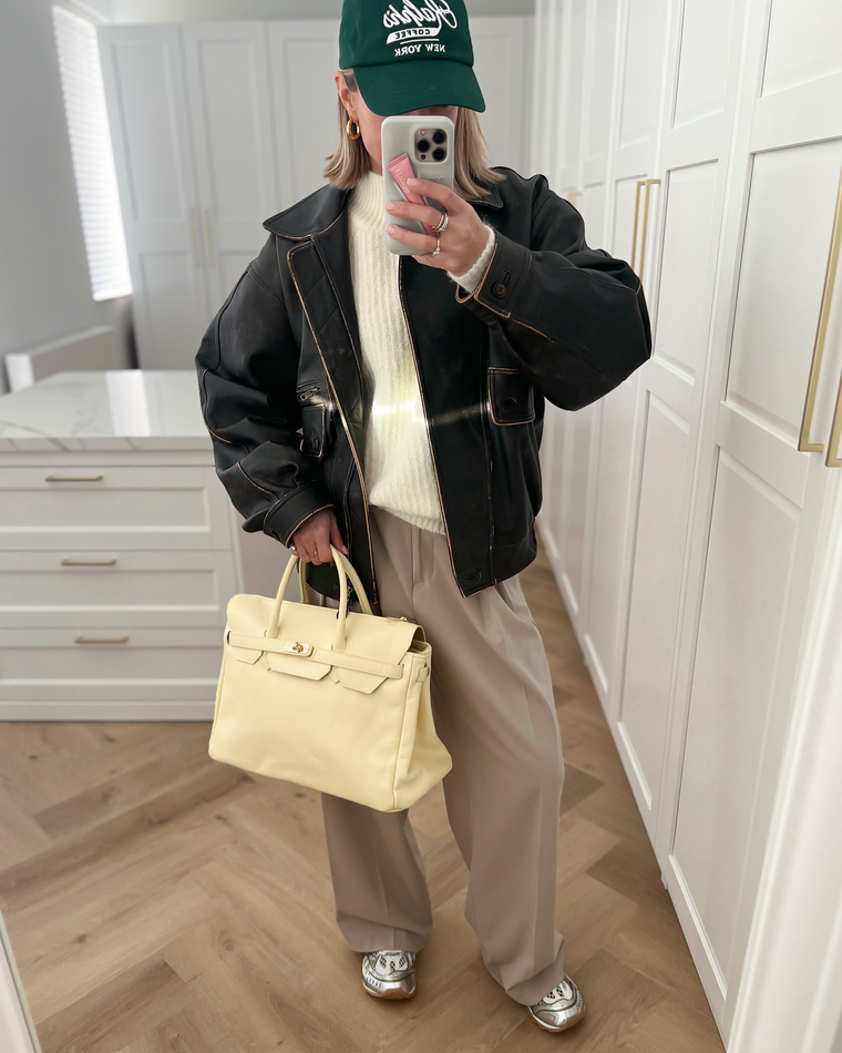 BIRGIT - Large Real Leather Bag in Butter Yellow