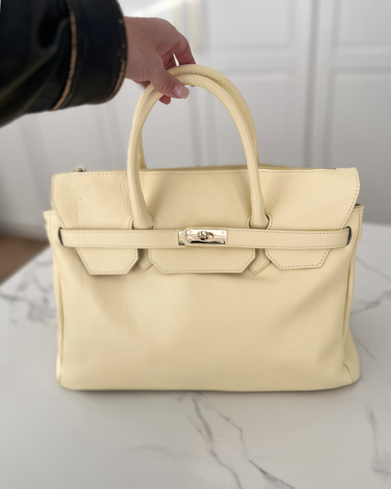 BIRGIT - Large Real Leather Bag in Butter Yellow