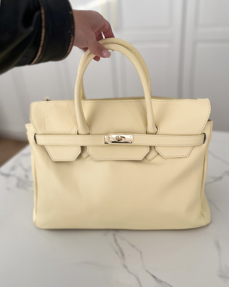 BIRGIT - Large Real Leather Bag in Butter Yellow