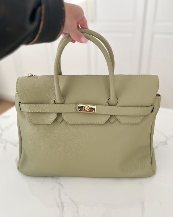 BIRGIT - Large Real Leather Bag in Pistachio Green