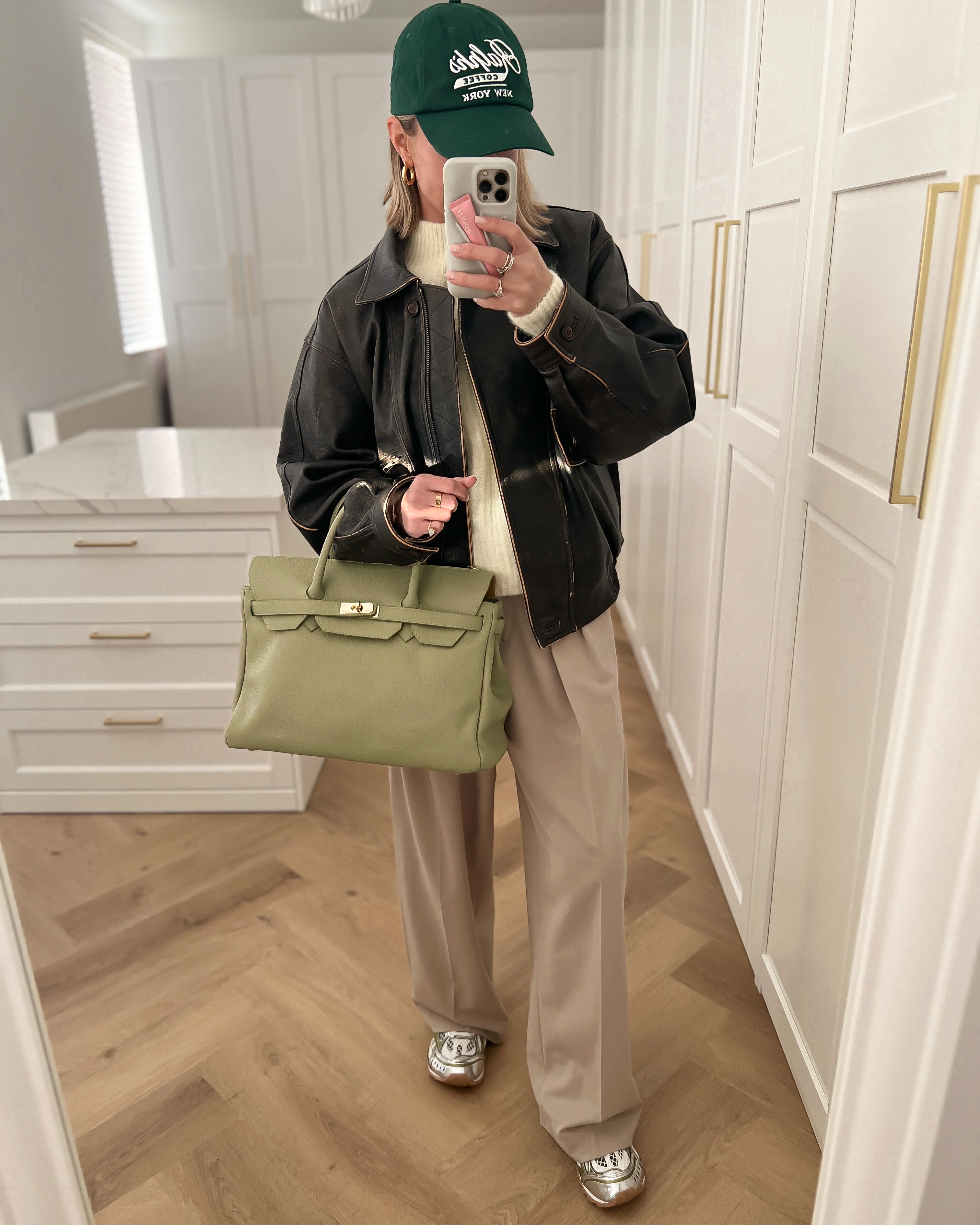 BIRGIT - Large Real Leather Bag in Pistachio Green