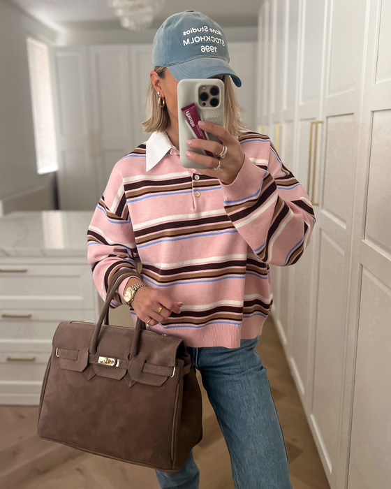 BIRGIT - Large Real Suede Leather Bag in Taupe