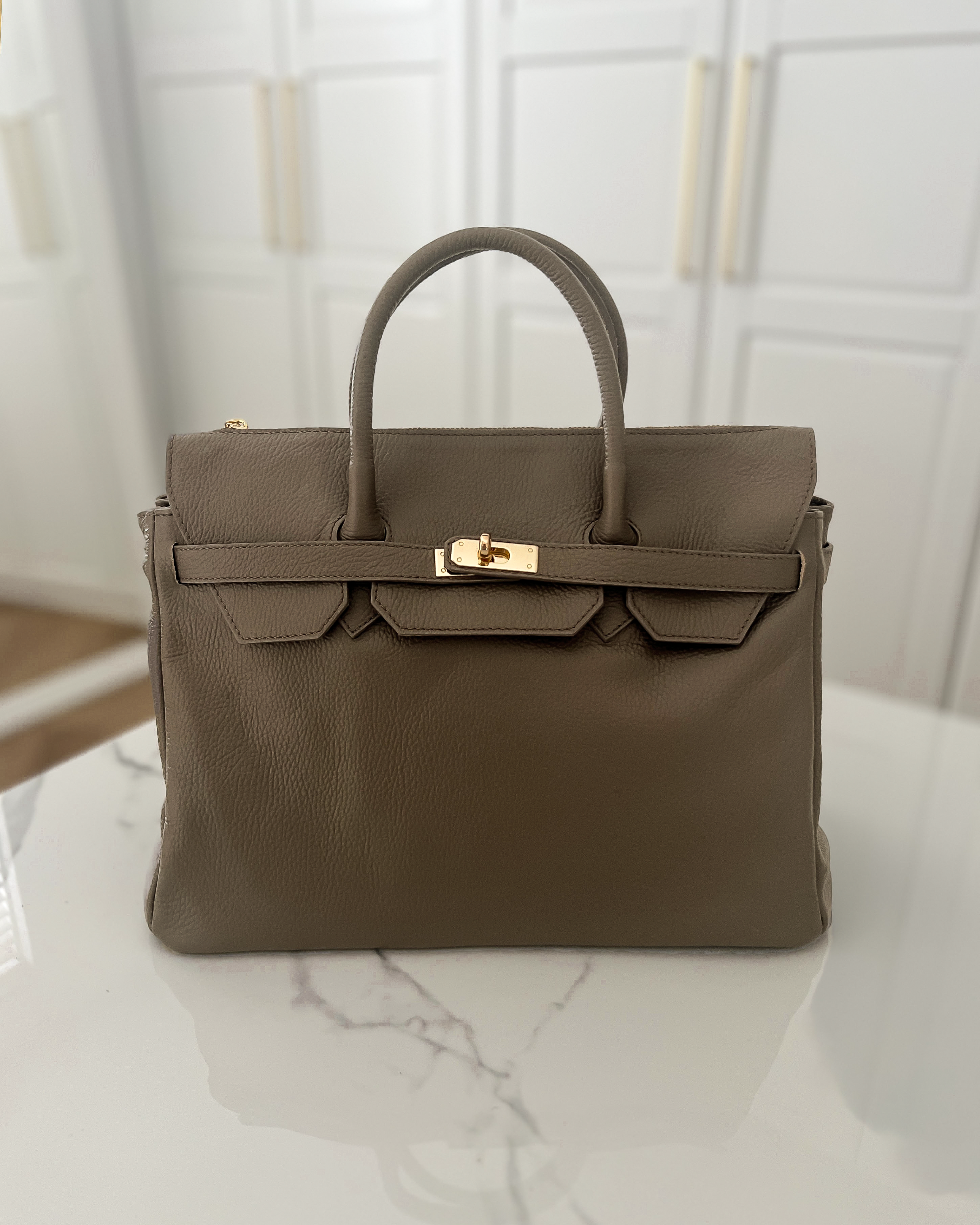 BIRGIT - Large Real Leather Bag in Taupe