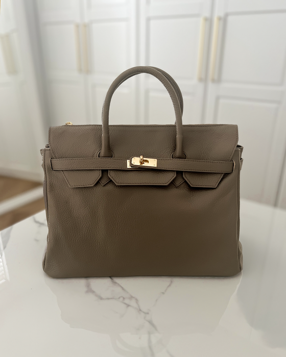 BIRGIT - Large Real Leather Bag in Taupe